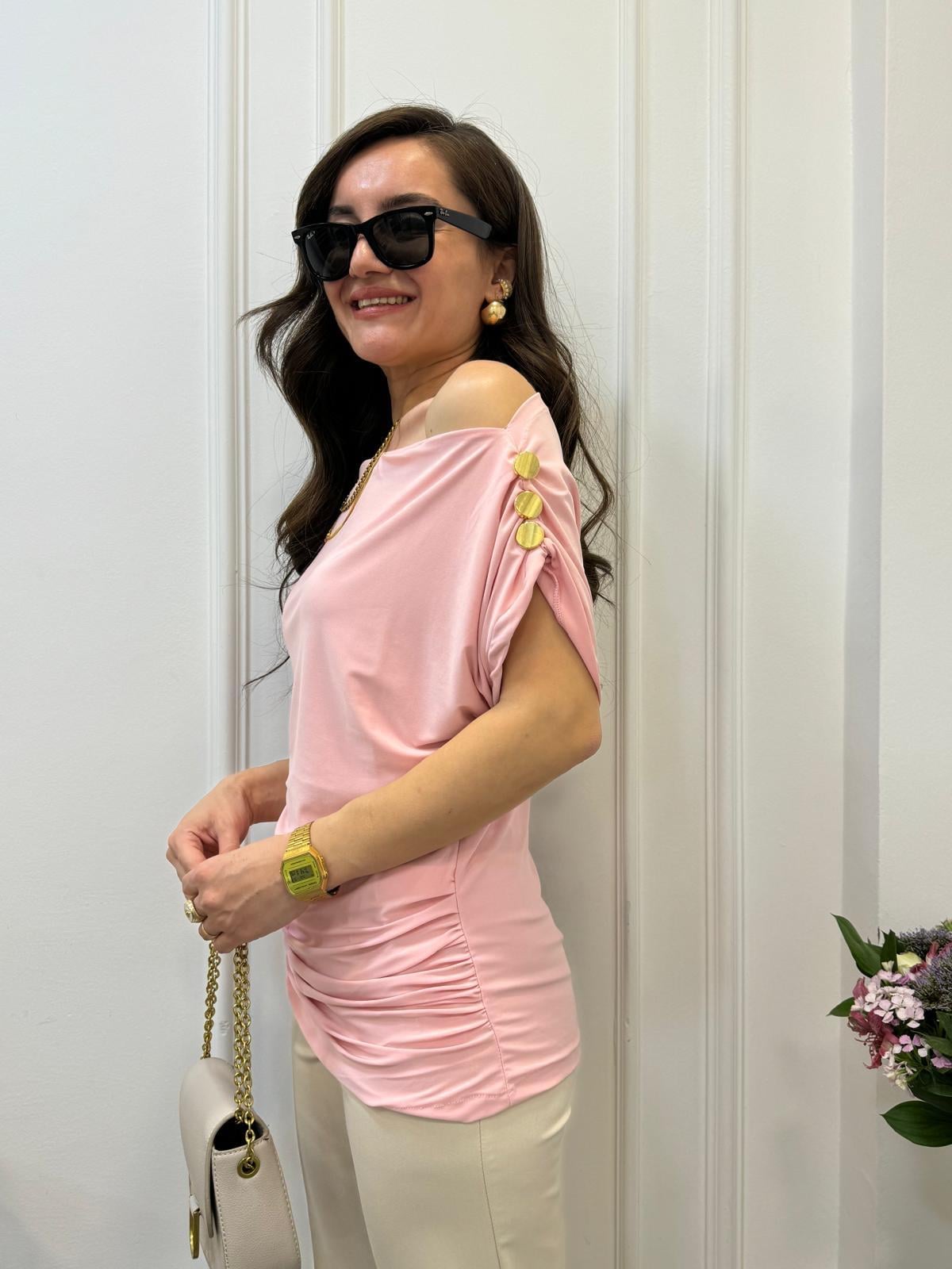 Pudra Omuz Apolet Detaylı Bluz 2902