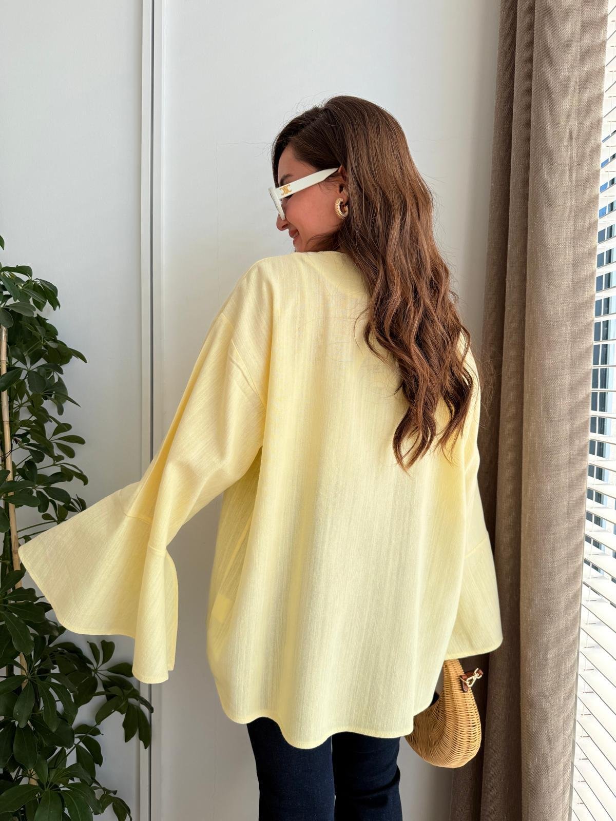 Sarı Bağlamalı Keten Kimono Ceket 5235