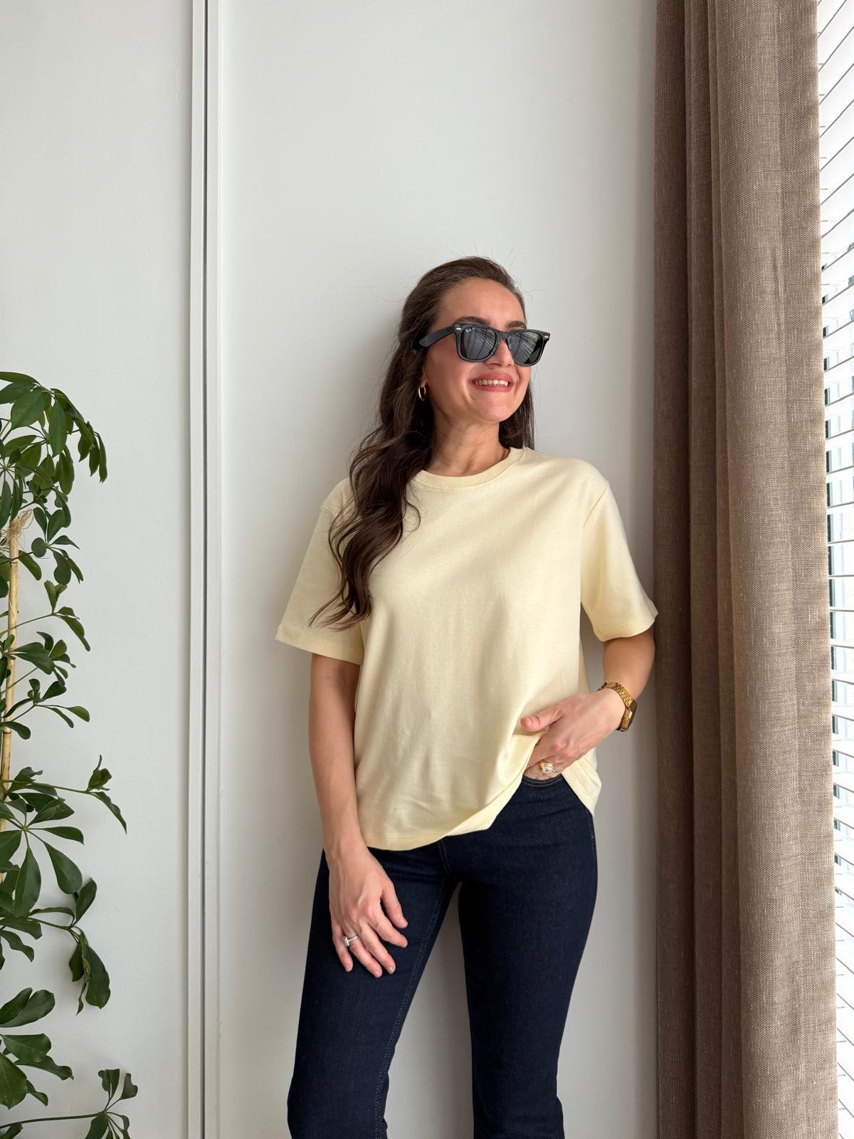 Sarı Bisiklet Yaka Yarım Kol Tshirt 16616