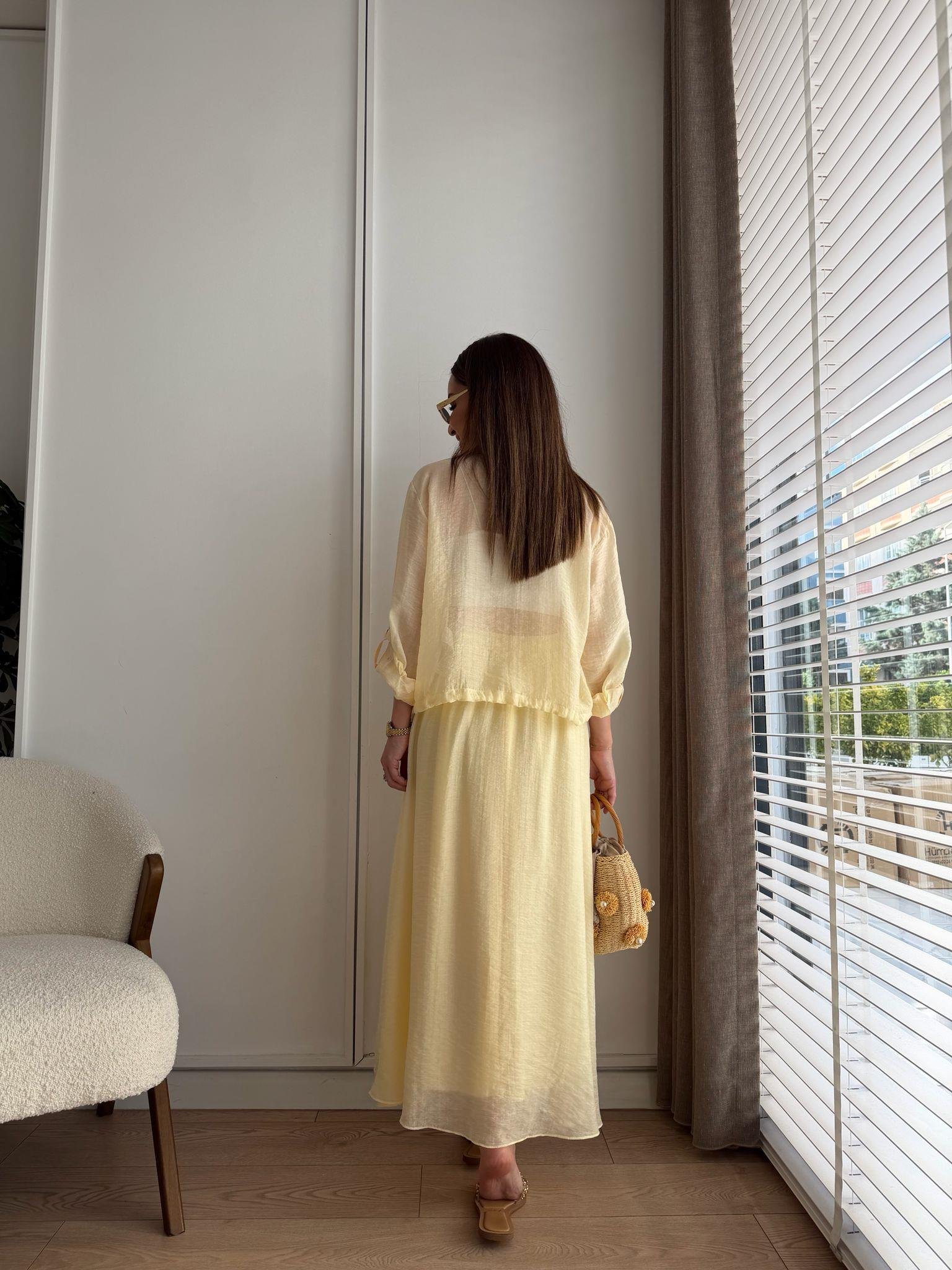 Sarı Gold Düğmeli Etek Takım 37277