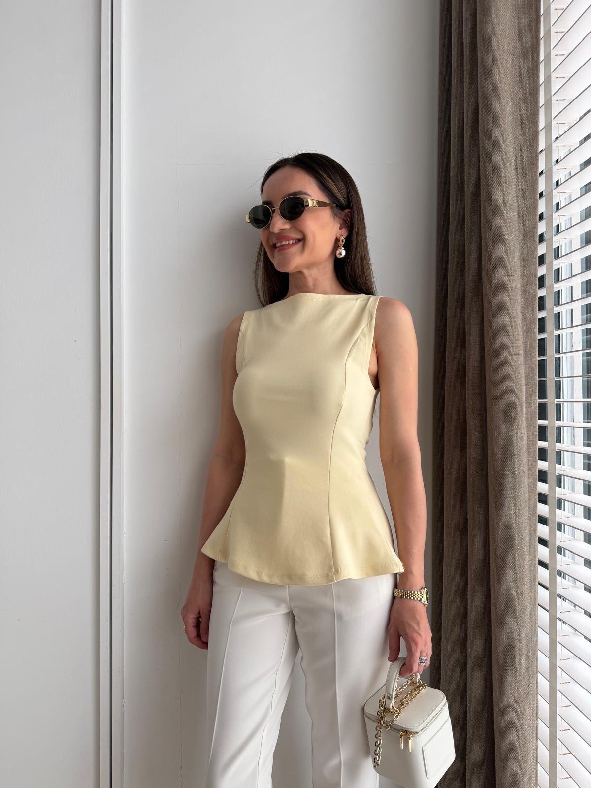 Sarı Kayık Yaka Peplum Bluz 21001