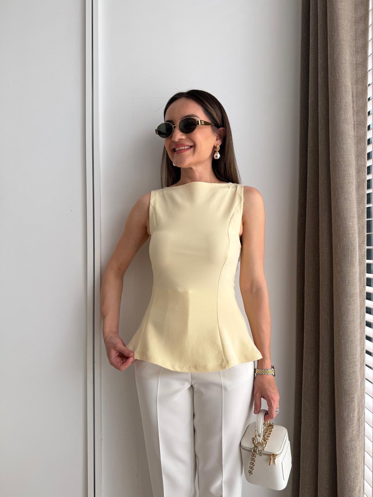 Sarı Kayık Yaka Peplum Bluz 21001