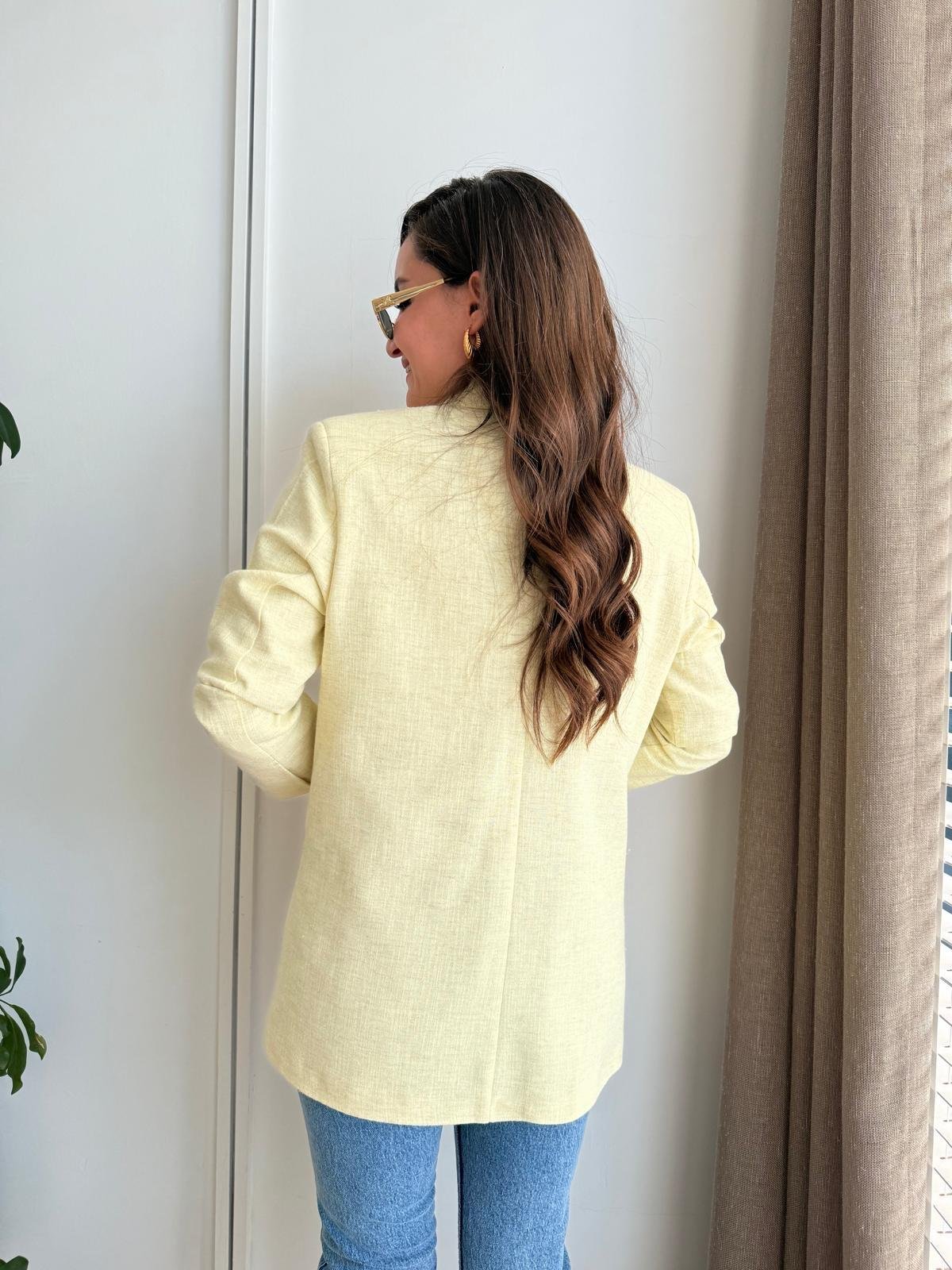 Sarı Kruvaze Yaka Cep Detaylı Blazer Ceket 6255