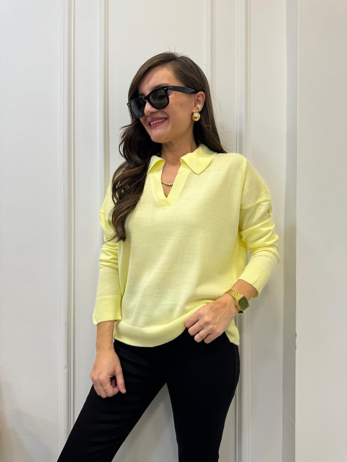 Sarı Polo Yaka Triko Bluz 3215