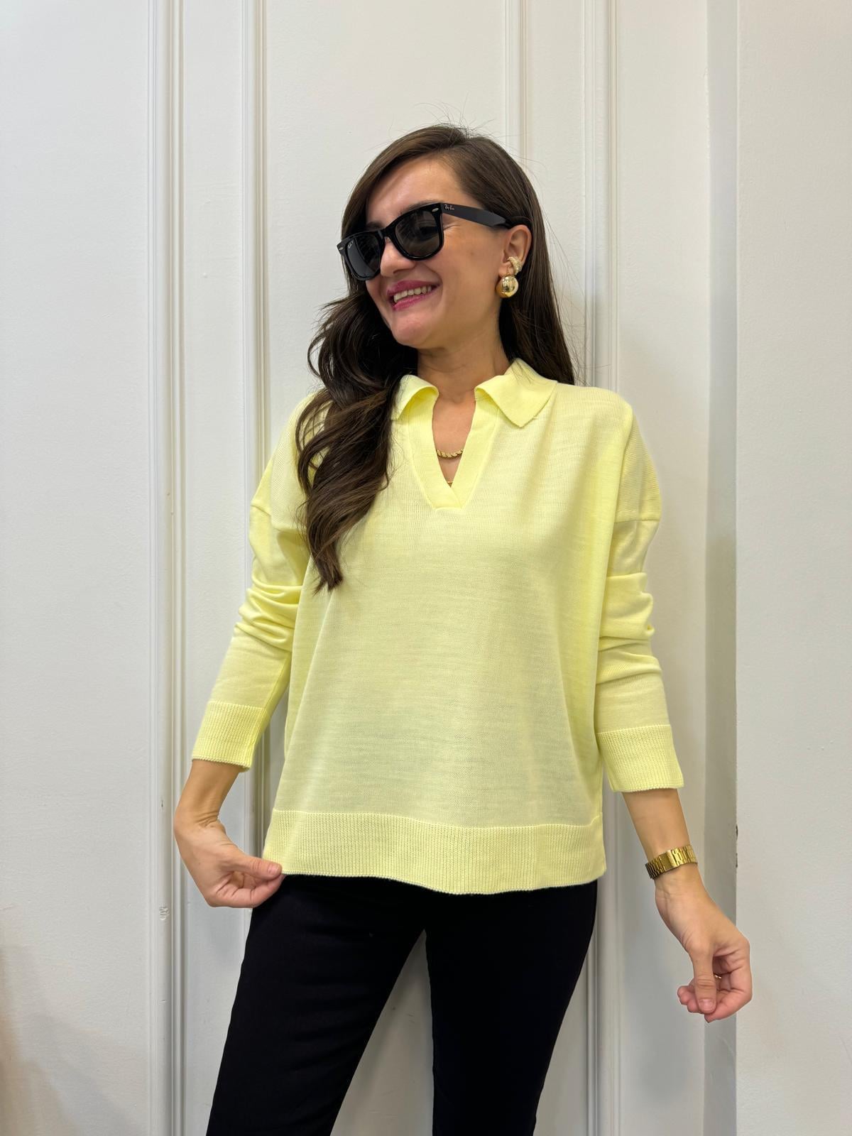 Sarı Polo Yaka Triko Bluz 3215