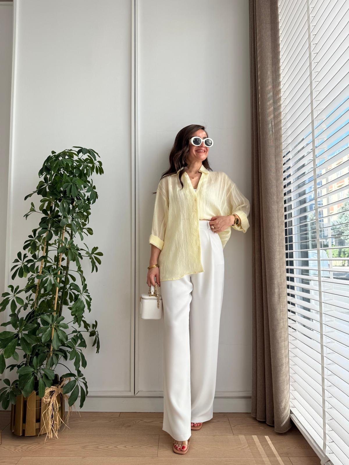 Sarı Transparan Oversize Gömlek 4914