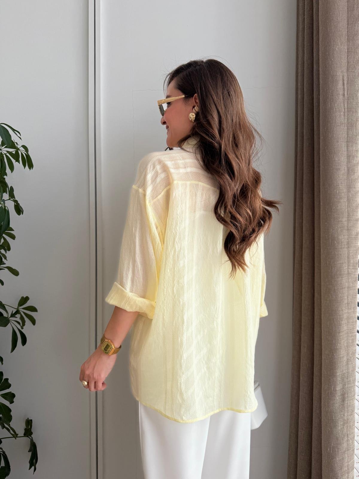 Sarı Transparan Oversize Gömlek 4914