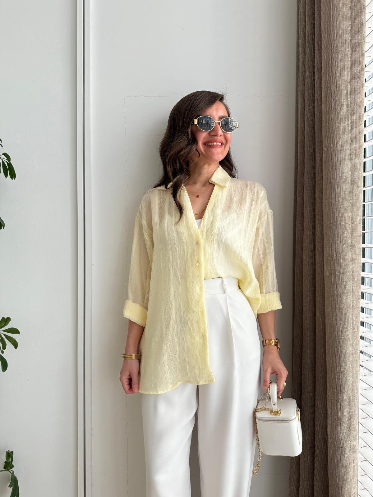 Sarı Transparan Oversize Gömlek 4914