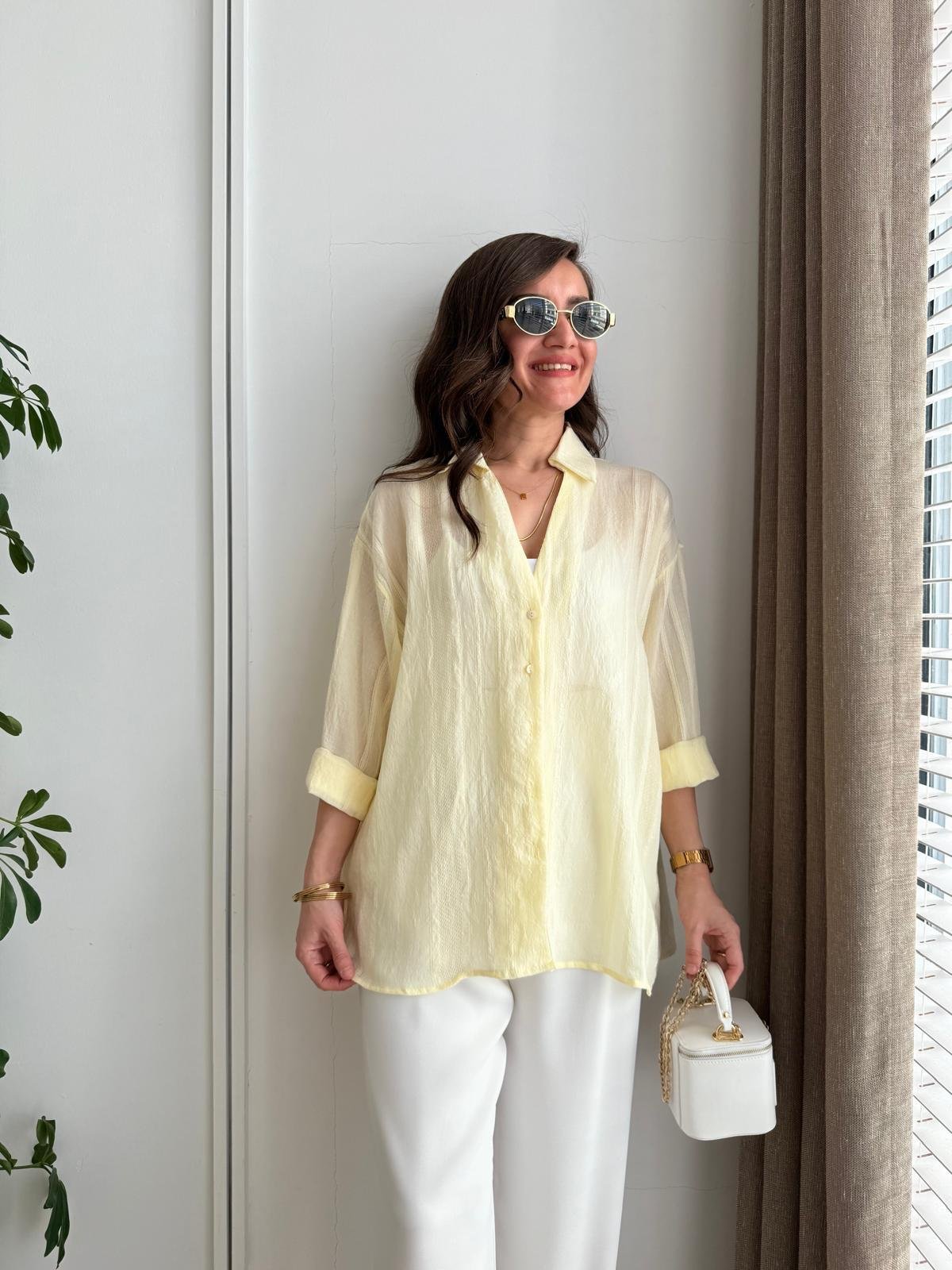 Sarı Transparan Oversize Gömlek 4914