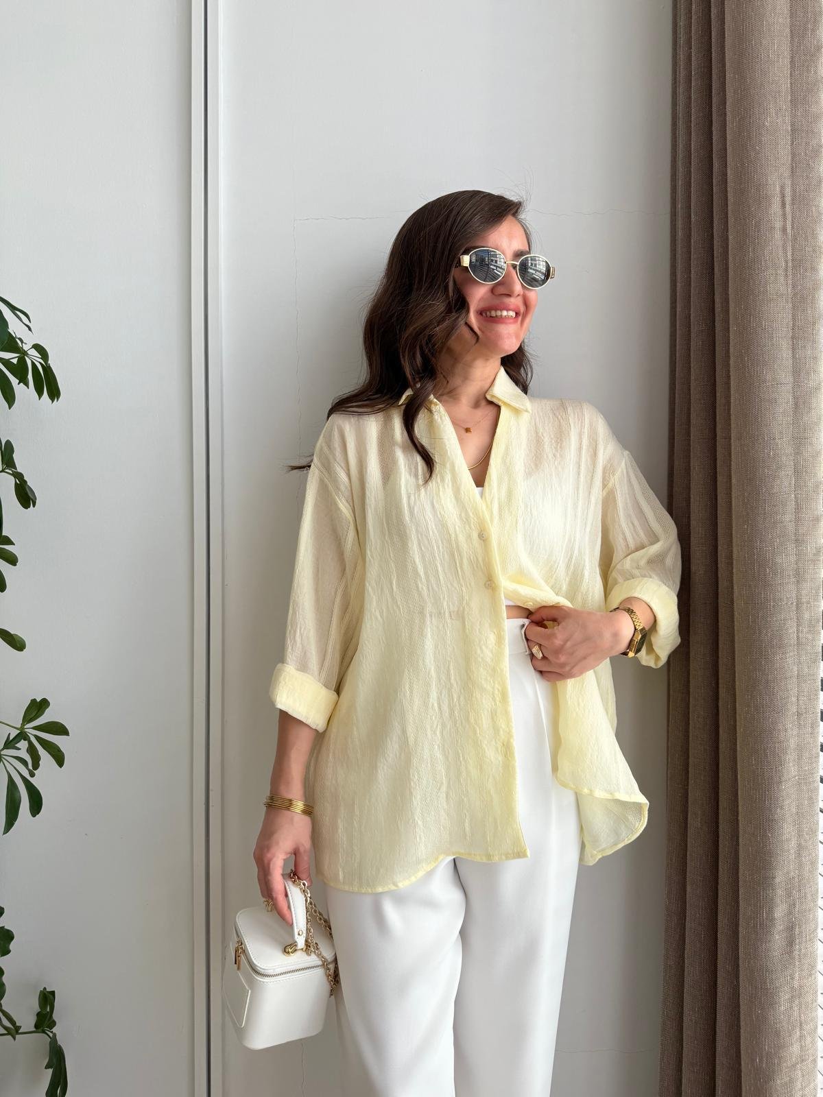 Sarı Transparan Oversize Gömlek 4914