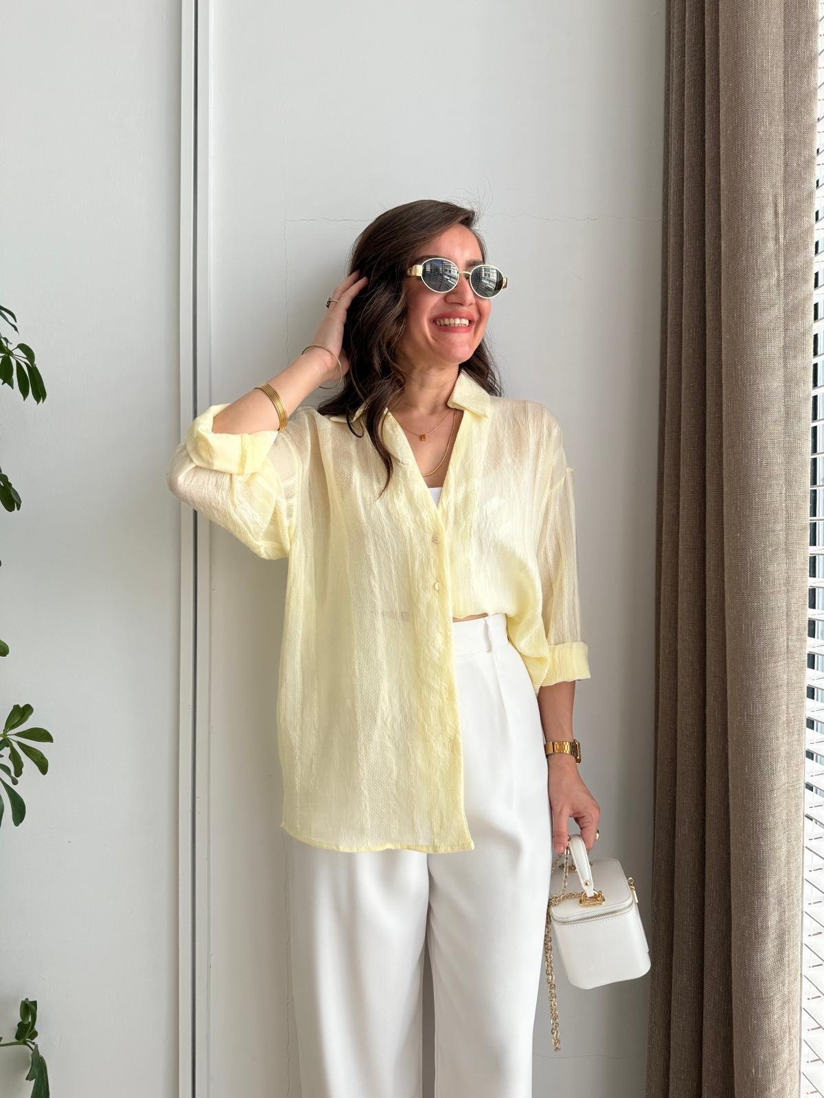 Sarı Transparan Oversize Gömlek 4914