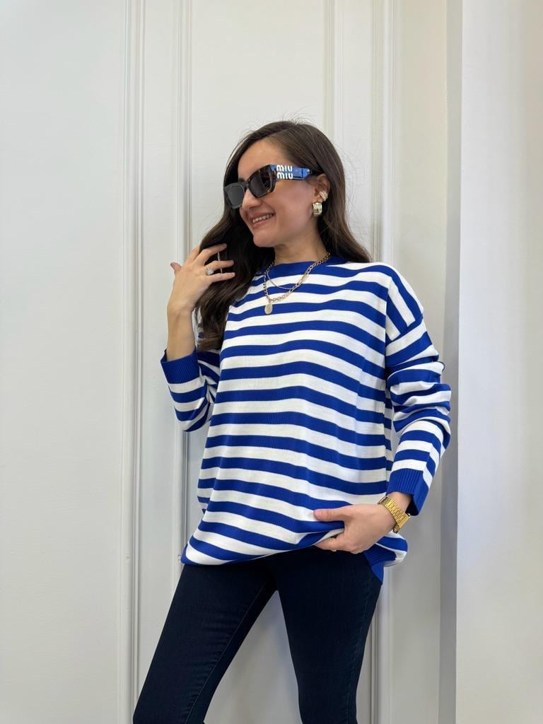Sax Bisiklet Yaka Oversize Triko Bluz 3723