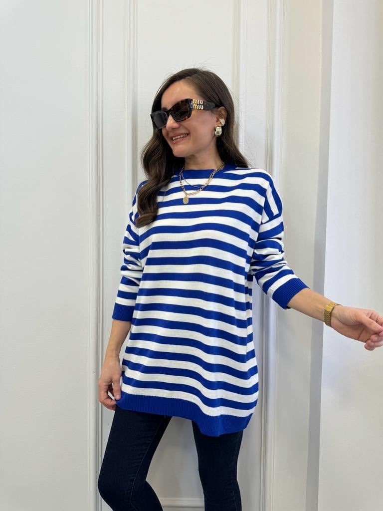 Sax Bisiklet Yaka Oversize Triko Bluz 3723
