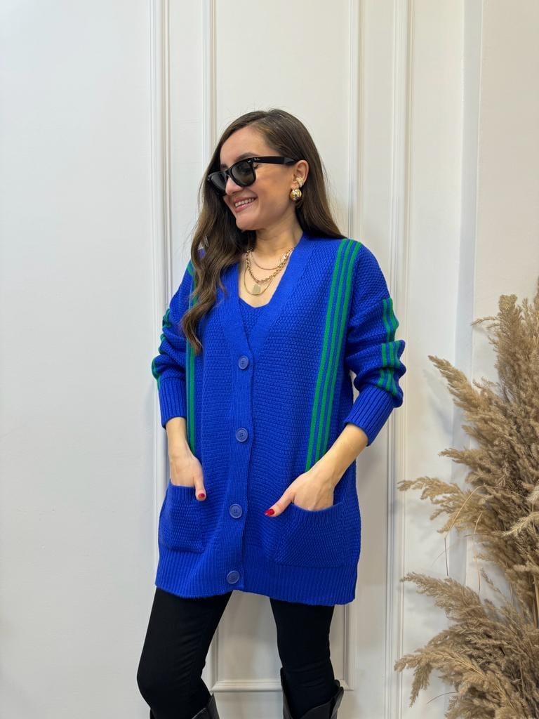 Sax Çizgili Crop Hırka Takım 0023