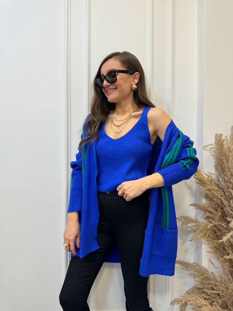 Sax Çizgili Crop Hırka Takım 0023