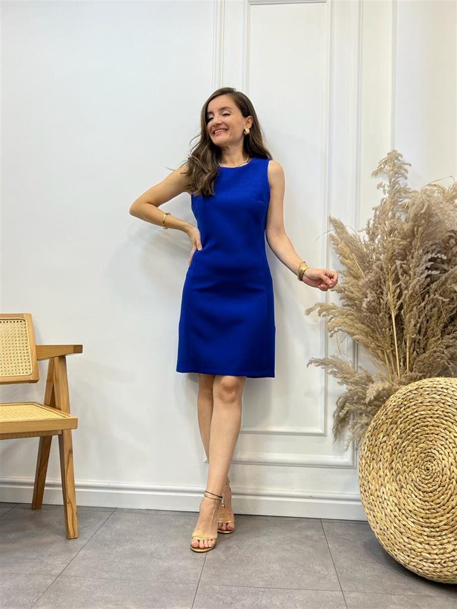 Sax Krep Kumaş Basic Kalem Elbise 5776