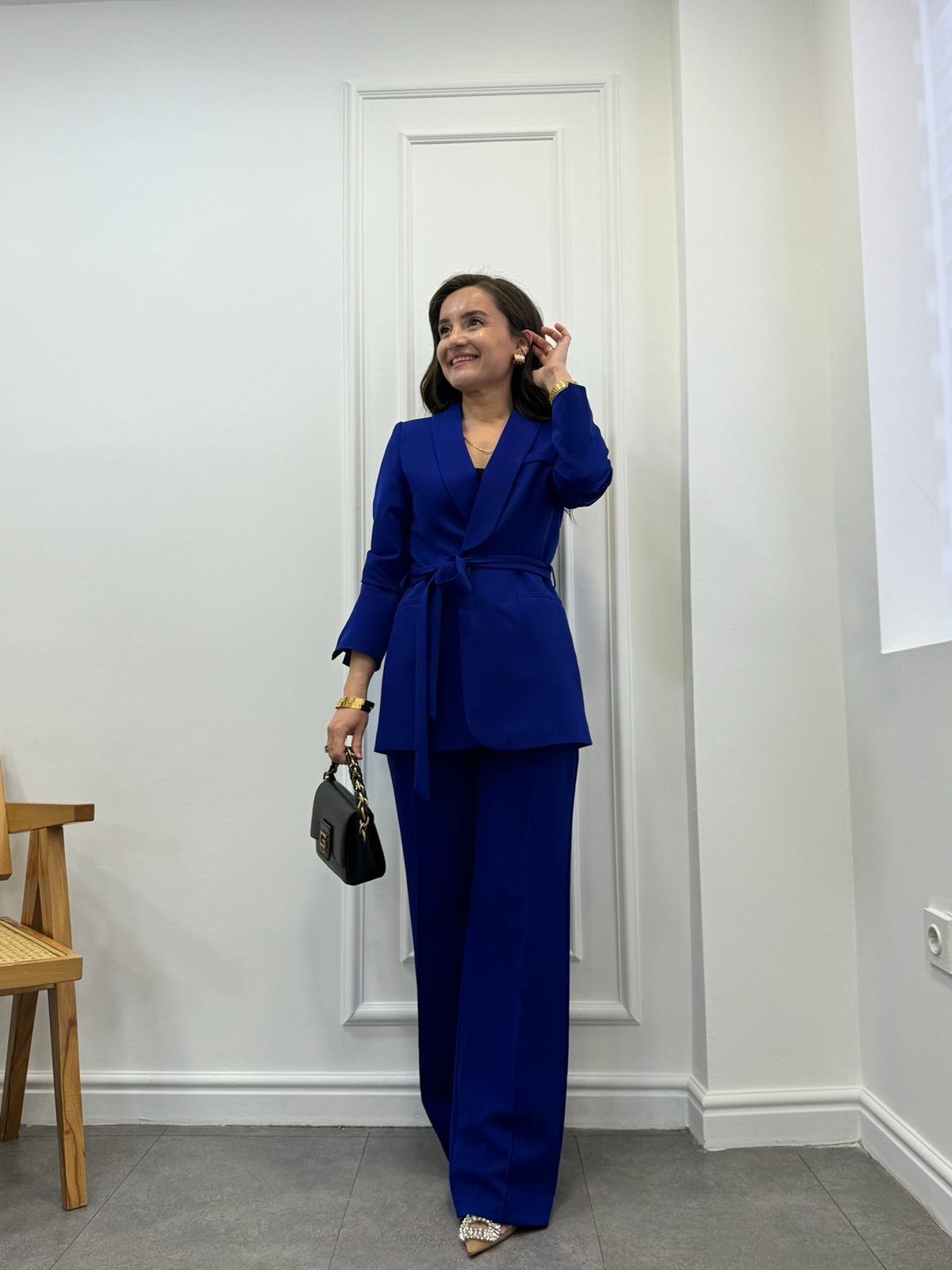 Sax Kuşaklı Blazer Pantolon Takım 3058