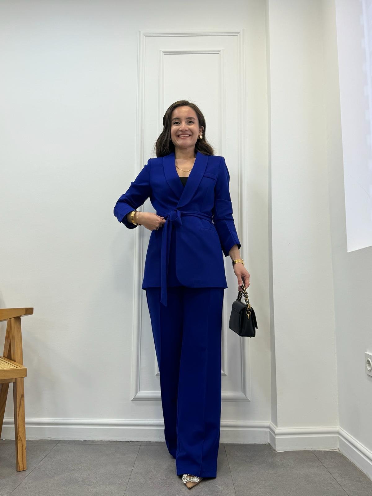 Sax Kuşaklı Blazer Pantolon Takım 3058