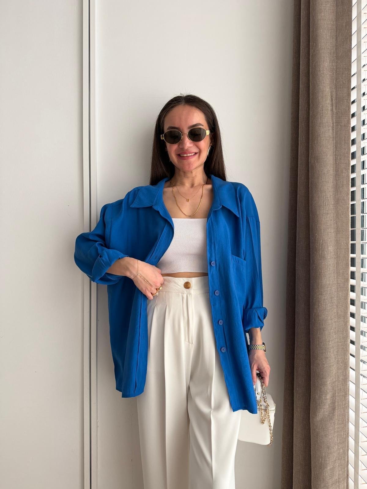 Sax Lüx Kalite Oversize Gömlek 4612