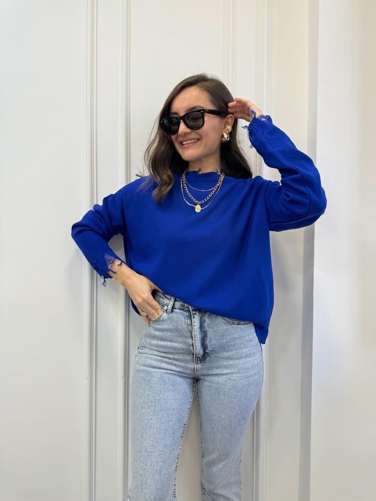 Sax Püskül Detaylı Triko Bluz 3794