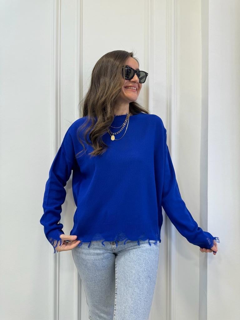 Sax Püskül Detaylı Triko Bluz 3794