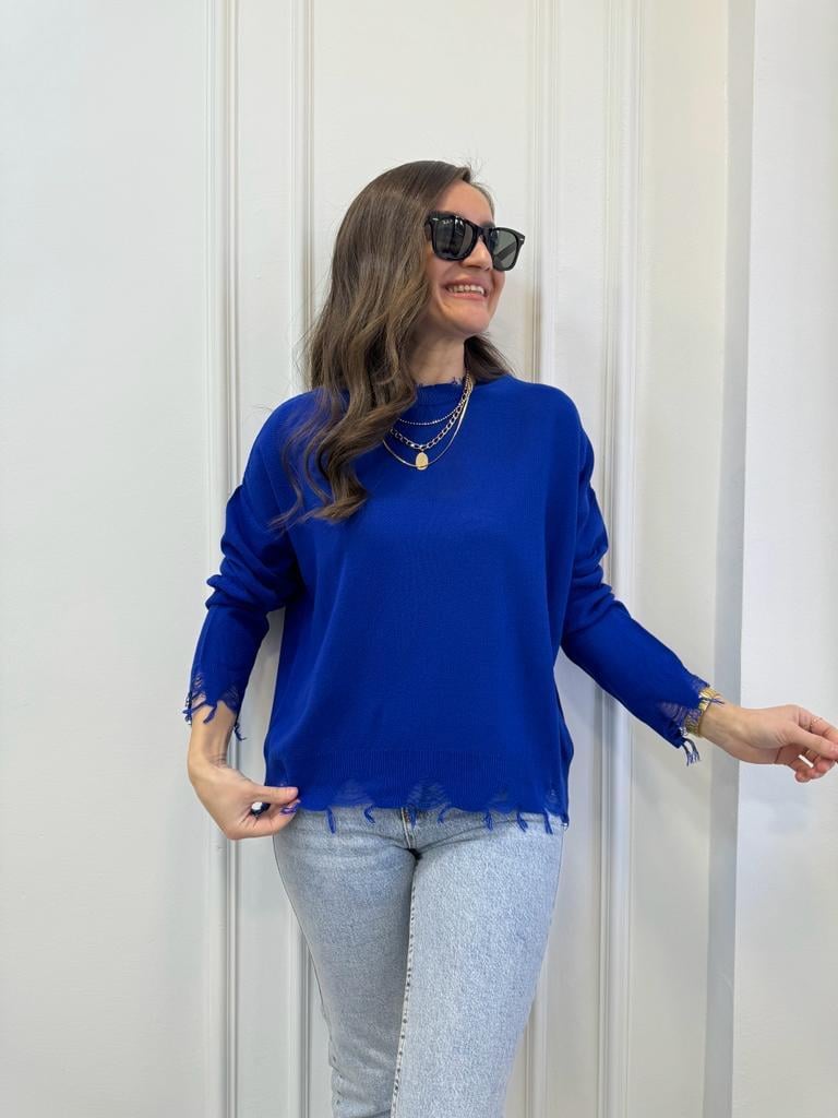Sax Püskül Detaylı Triko Bluz 3794