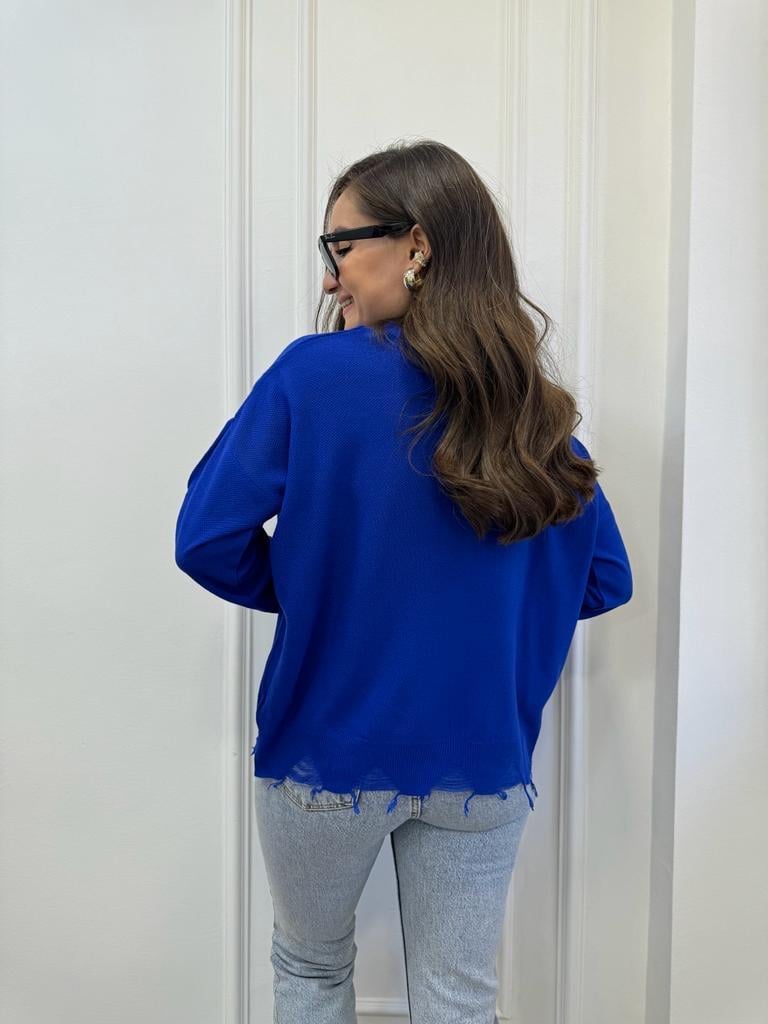 Sax Püskül Detaylı Triko Bluz 3794