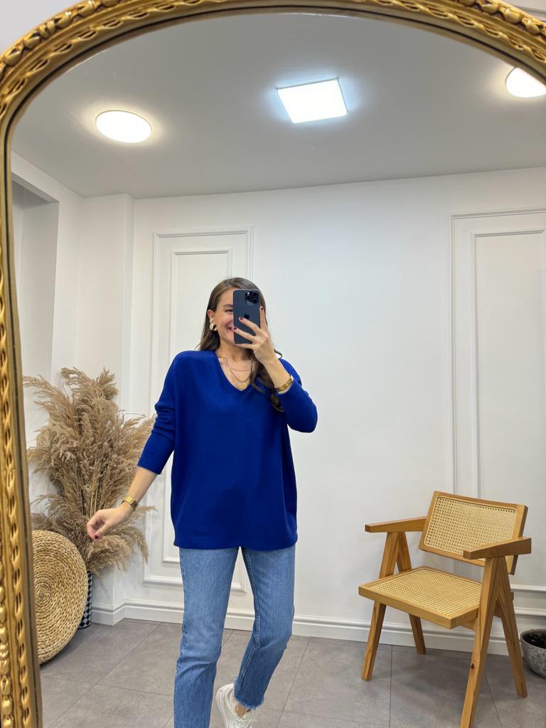 Sax V Yaka Yumoş Triko Bluz 7590