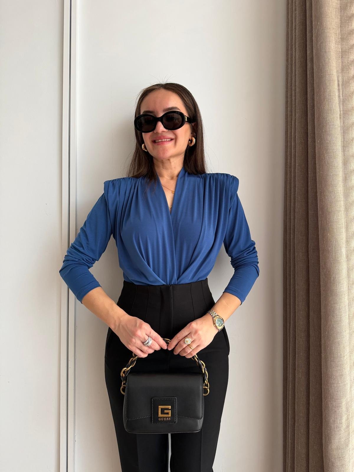 Sax Vatkalı Kruvaze Yaka Bodysuit 6001