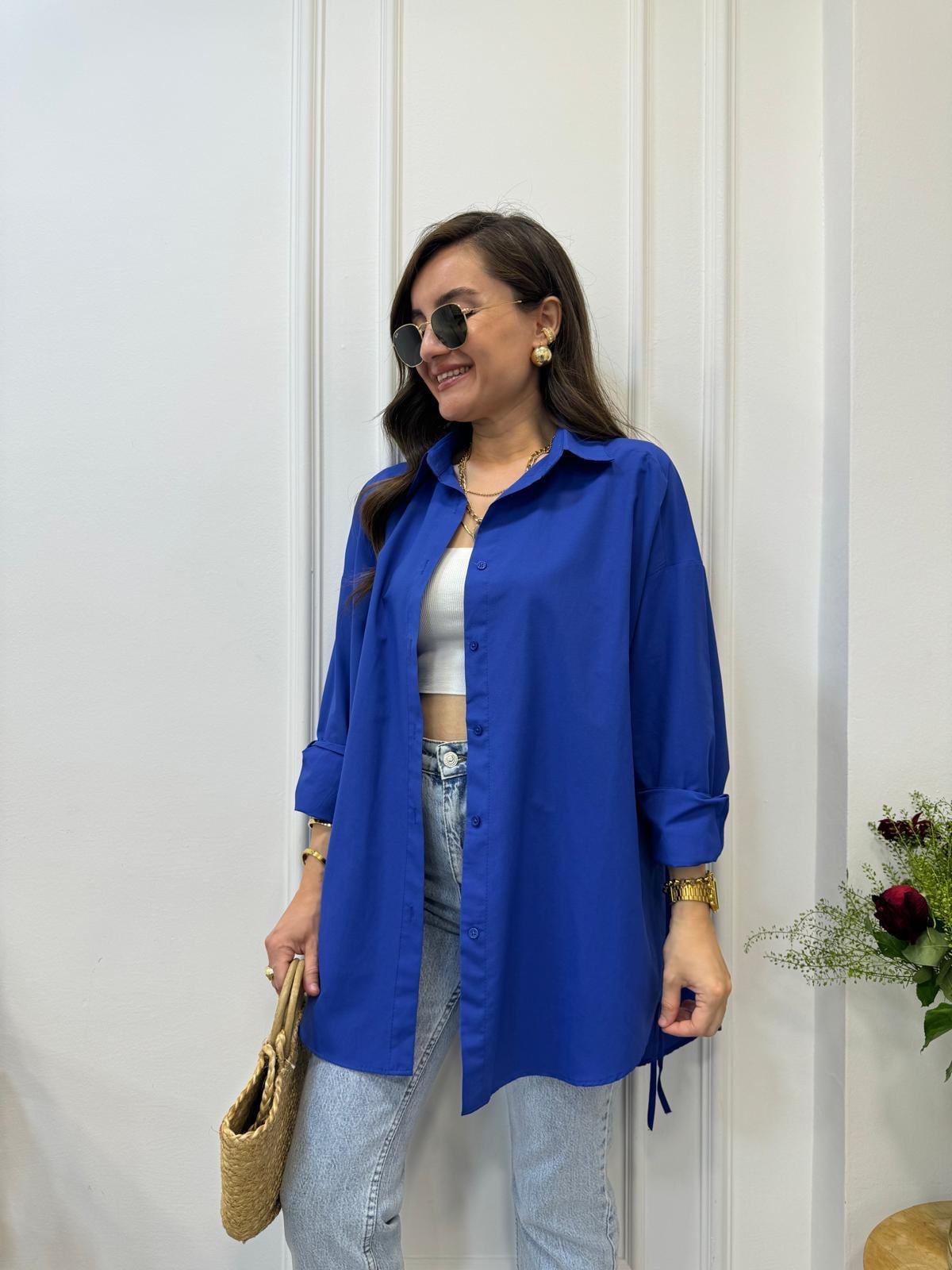 Sax Yan Bağlamalı Oversize Gömlek 197