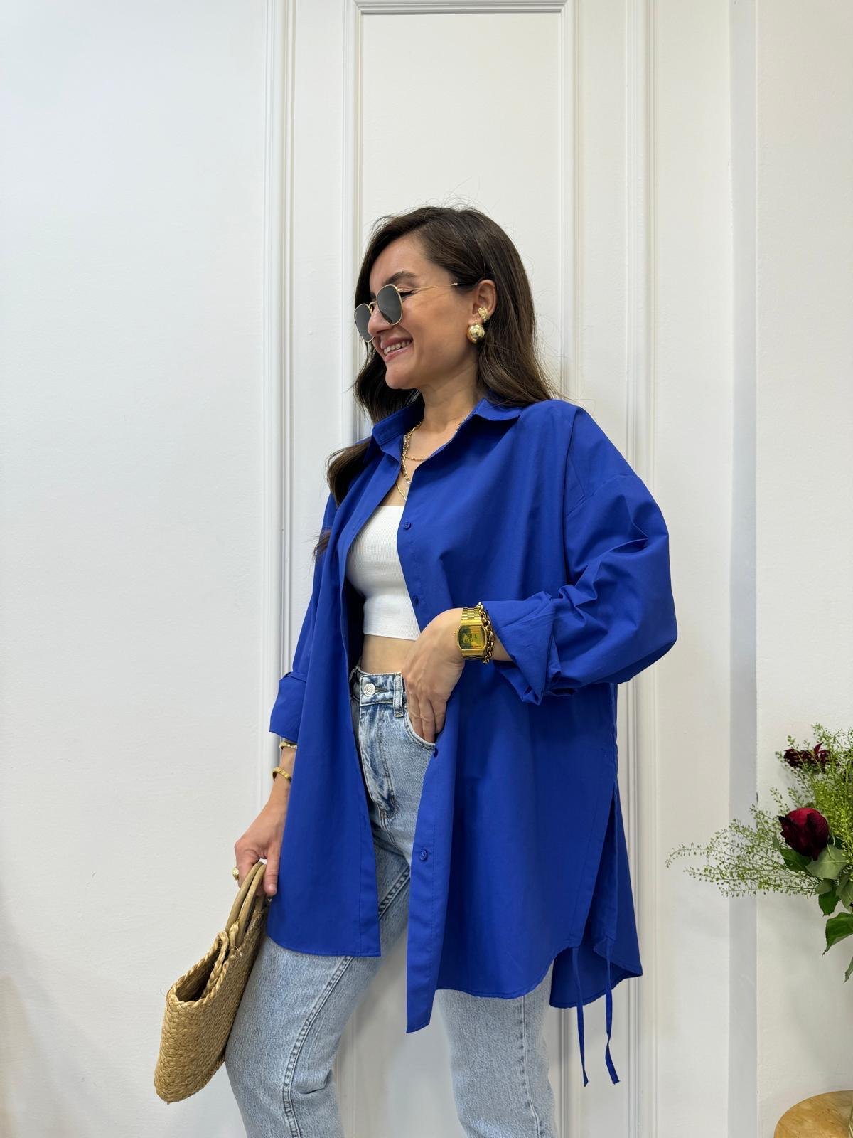 Sax Yan Bağlamalı Oversize Gömlek 197