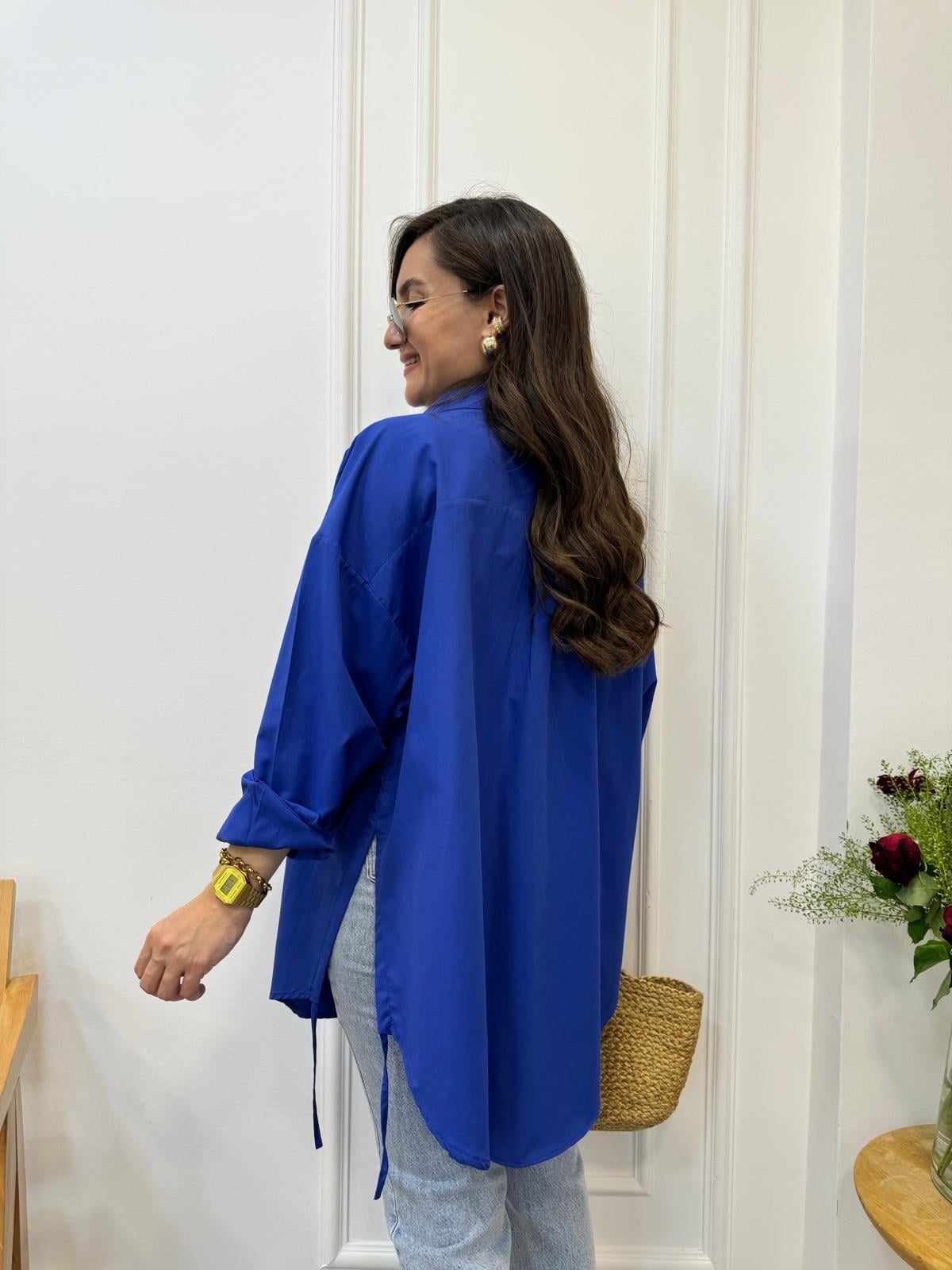 Sax Yan Bağlamalı Oversize Gömlek 197
