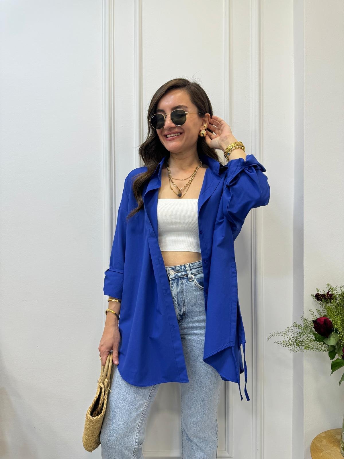 Sax Yan Bağlamalı Oversize Gömlek 197