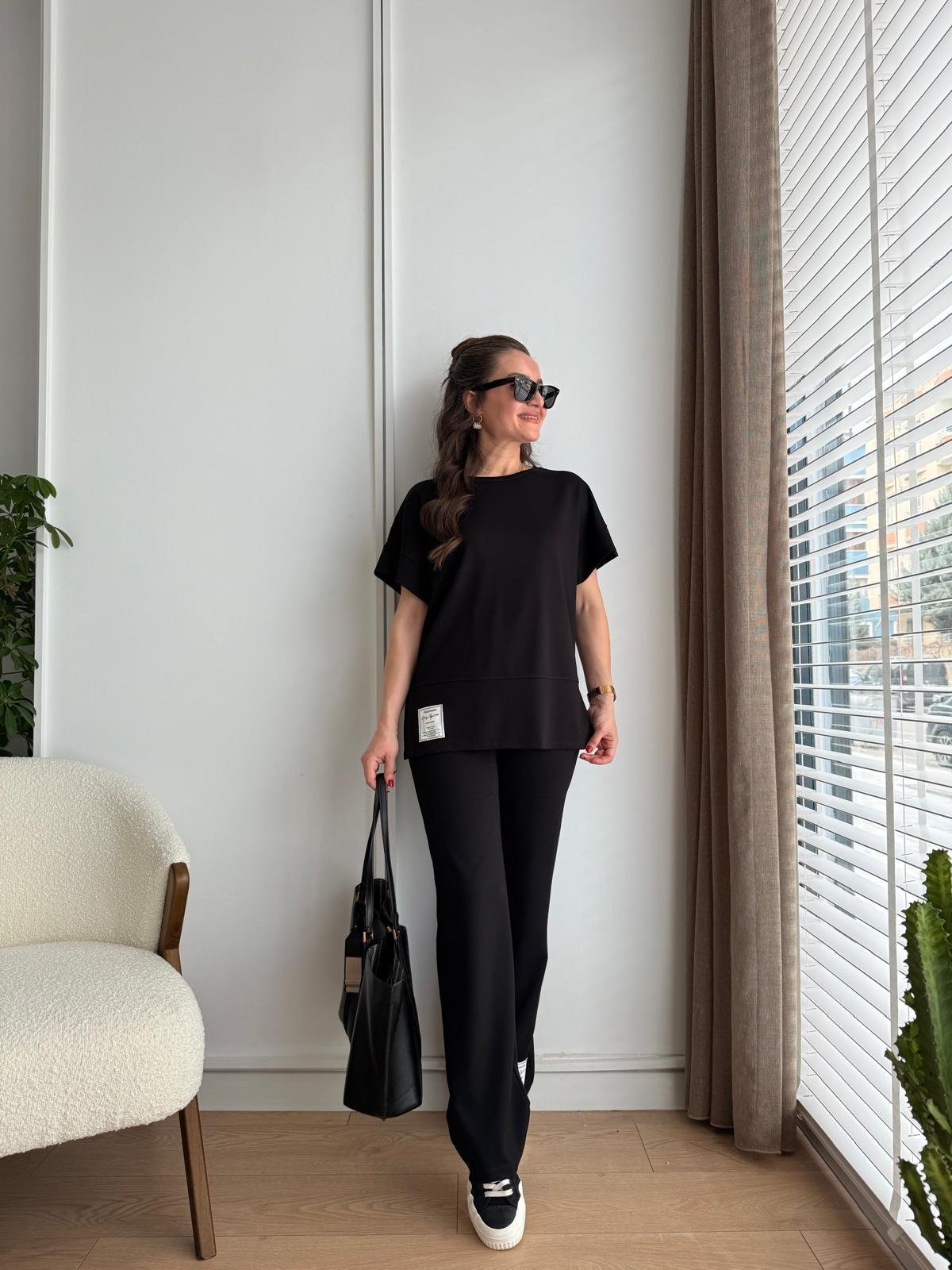 Siyah Arma Detaylı Bluz Pantolon Takım 3512