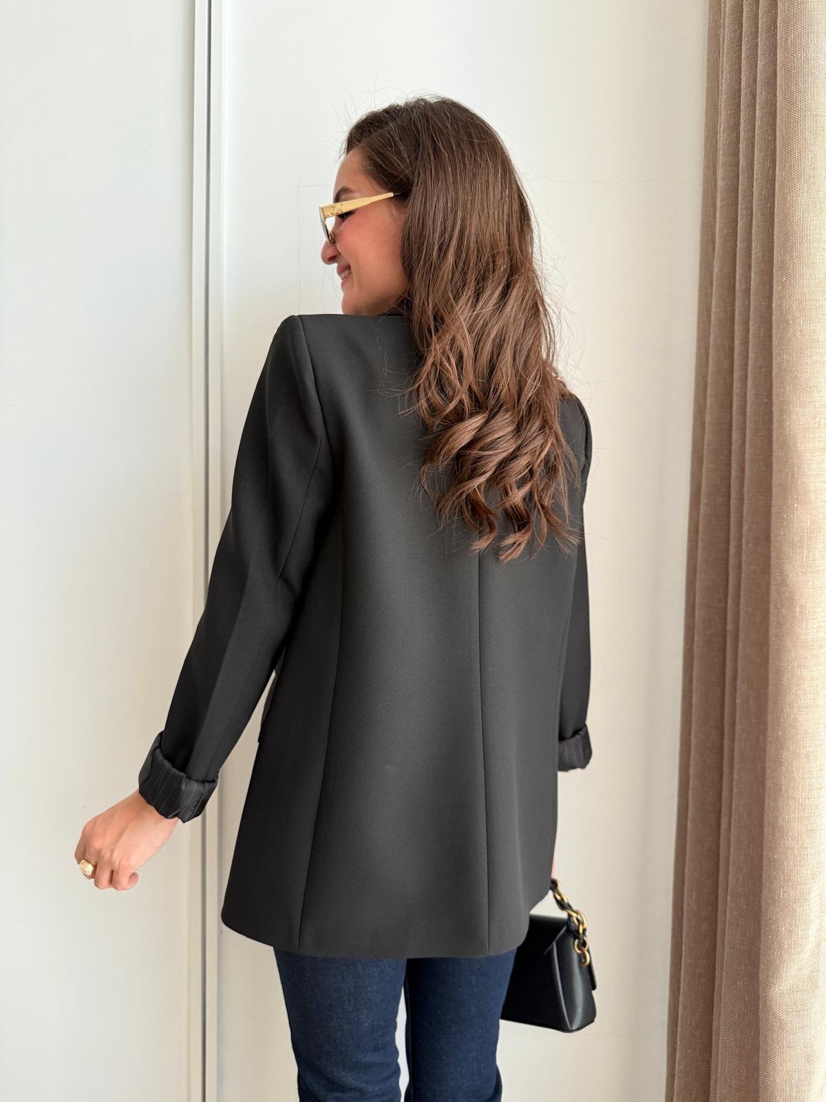 Siyah Astarlı Keten Blazer Ceket 7560