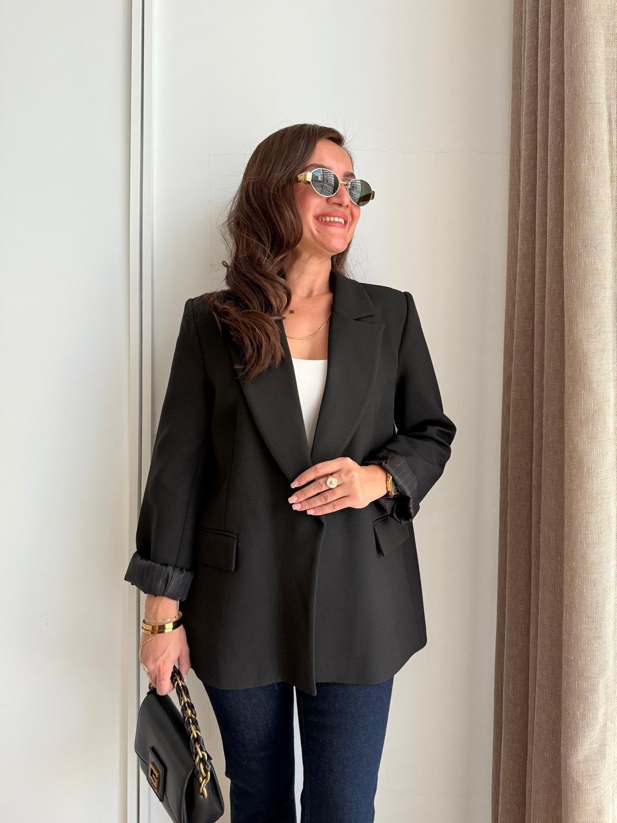 Siyah Astarlı Keten Blazer Ceket 7560
