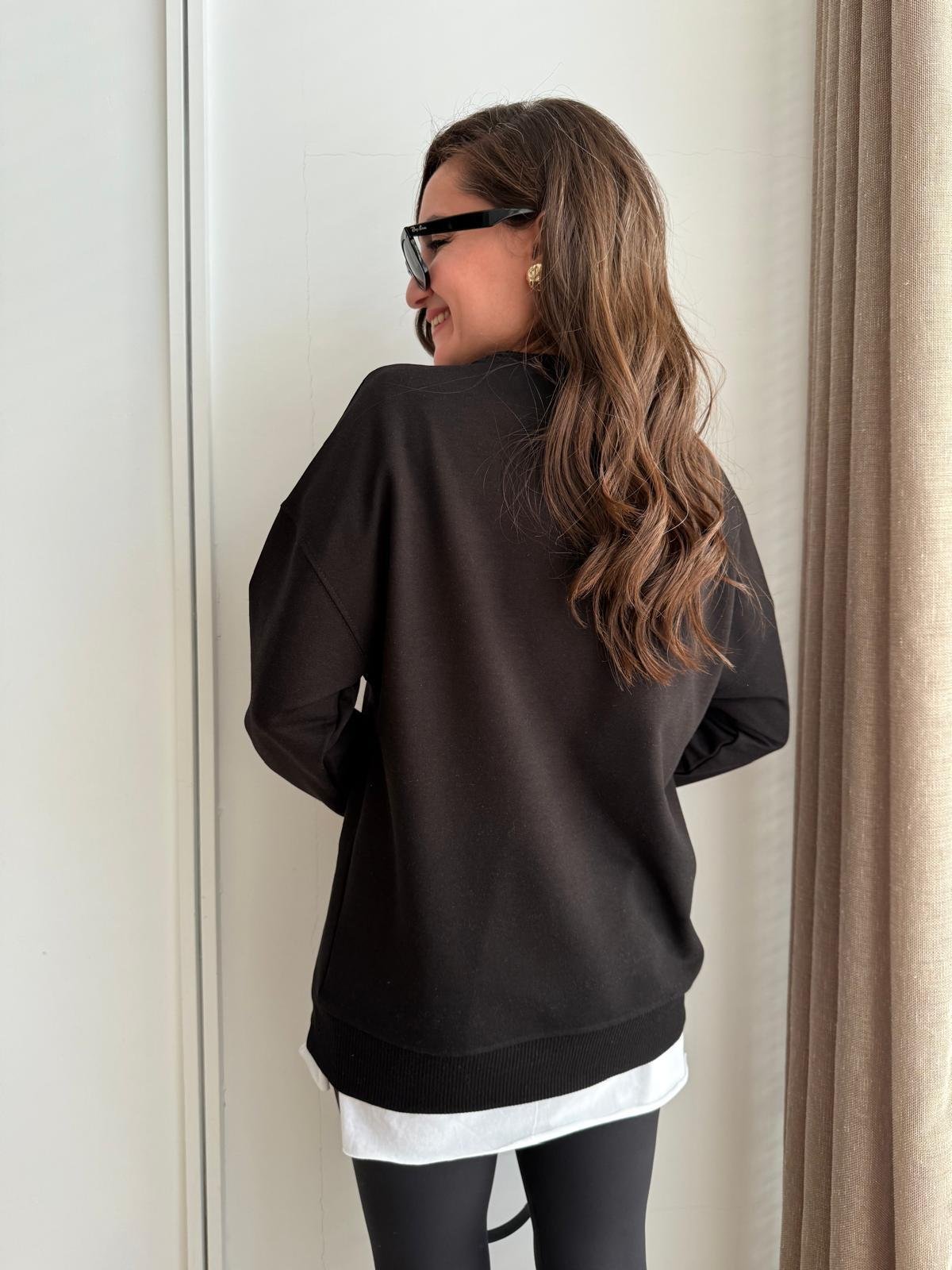 Siyah Basic İki İplik Sweatshirt 9002
