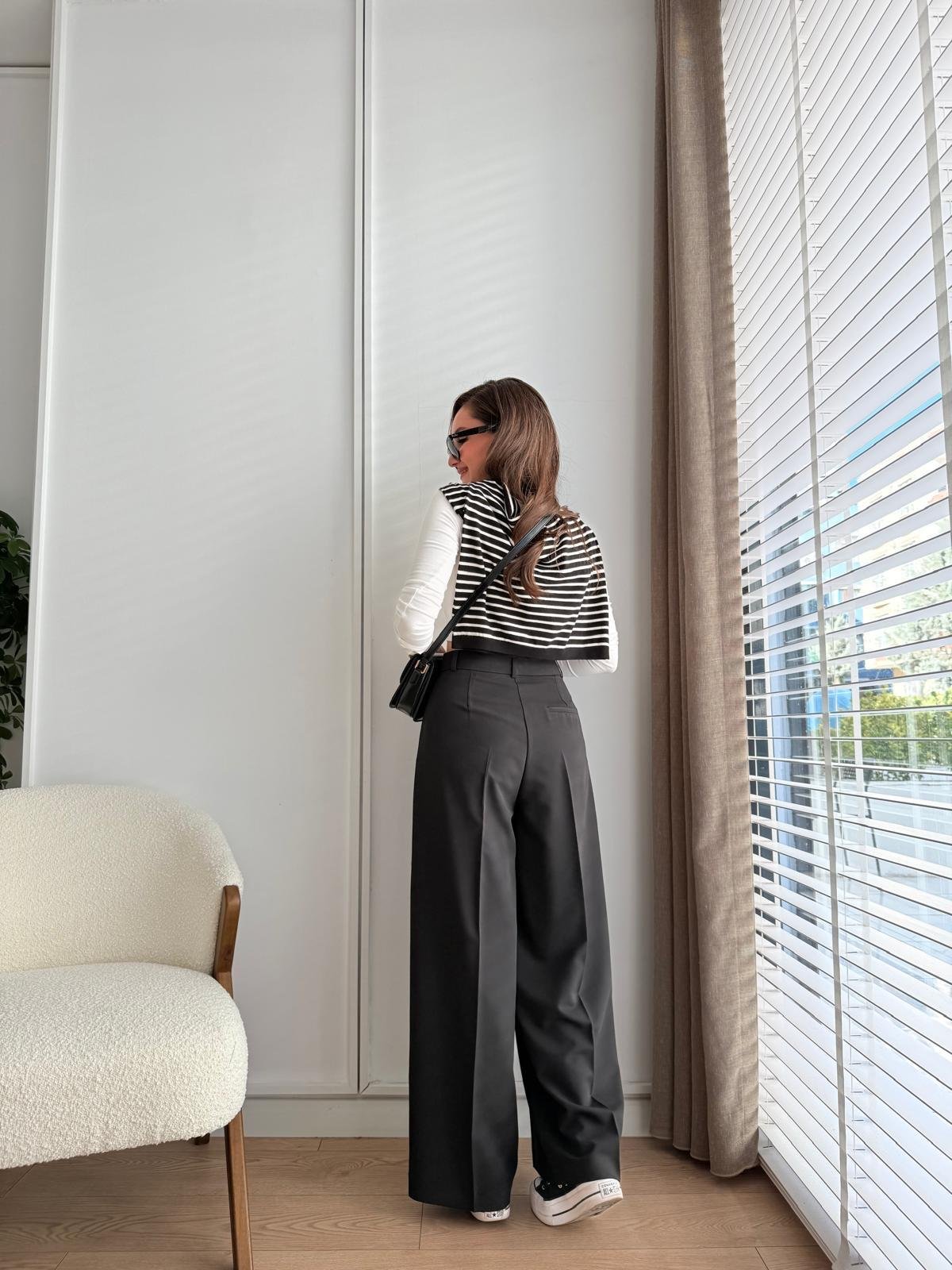 Siyah Bel Detaylı Pensli Palazzo Pantolon 51210