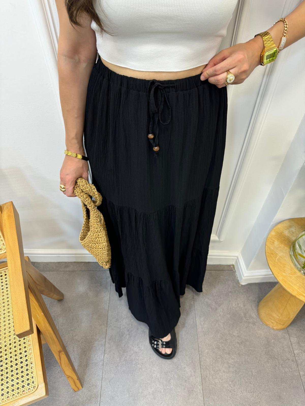 Siyah Bel Lastikli Astarlı Maxi Boy Etek 51004
