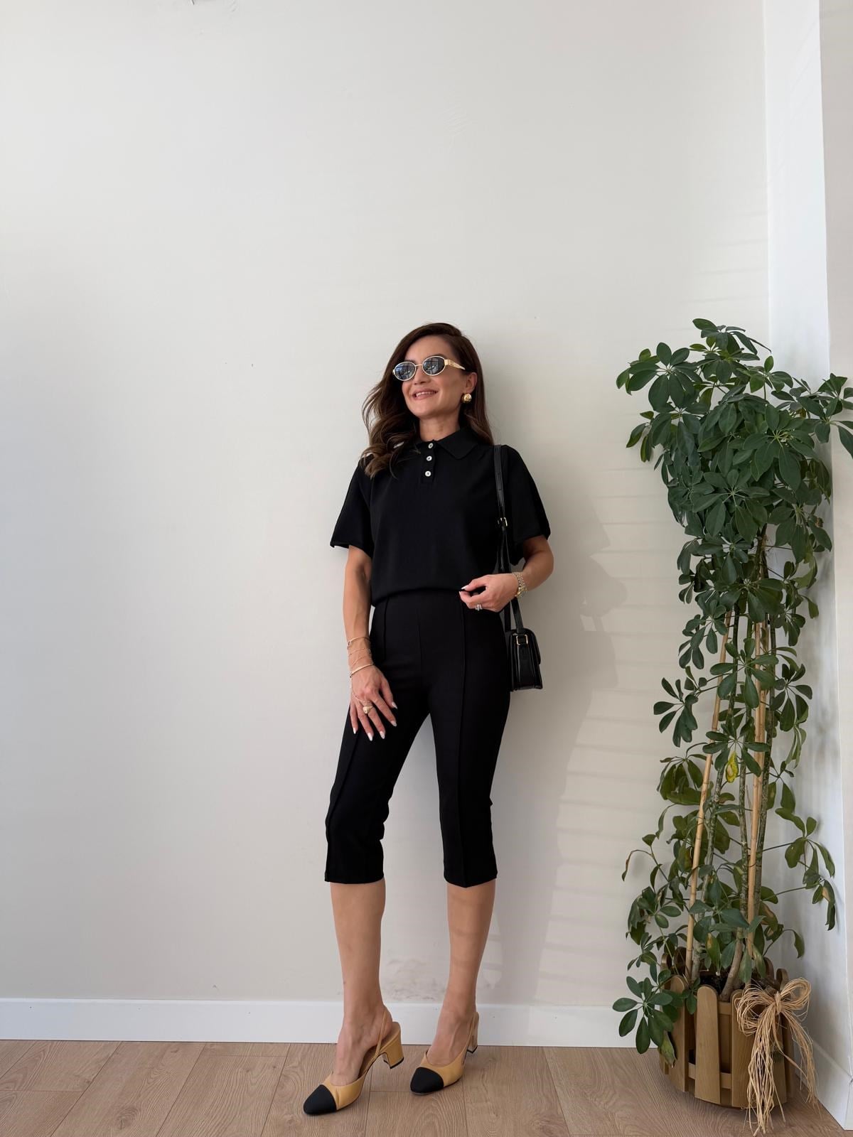 Siyah Beli Lastikli Capri Pantolon 17896