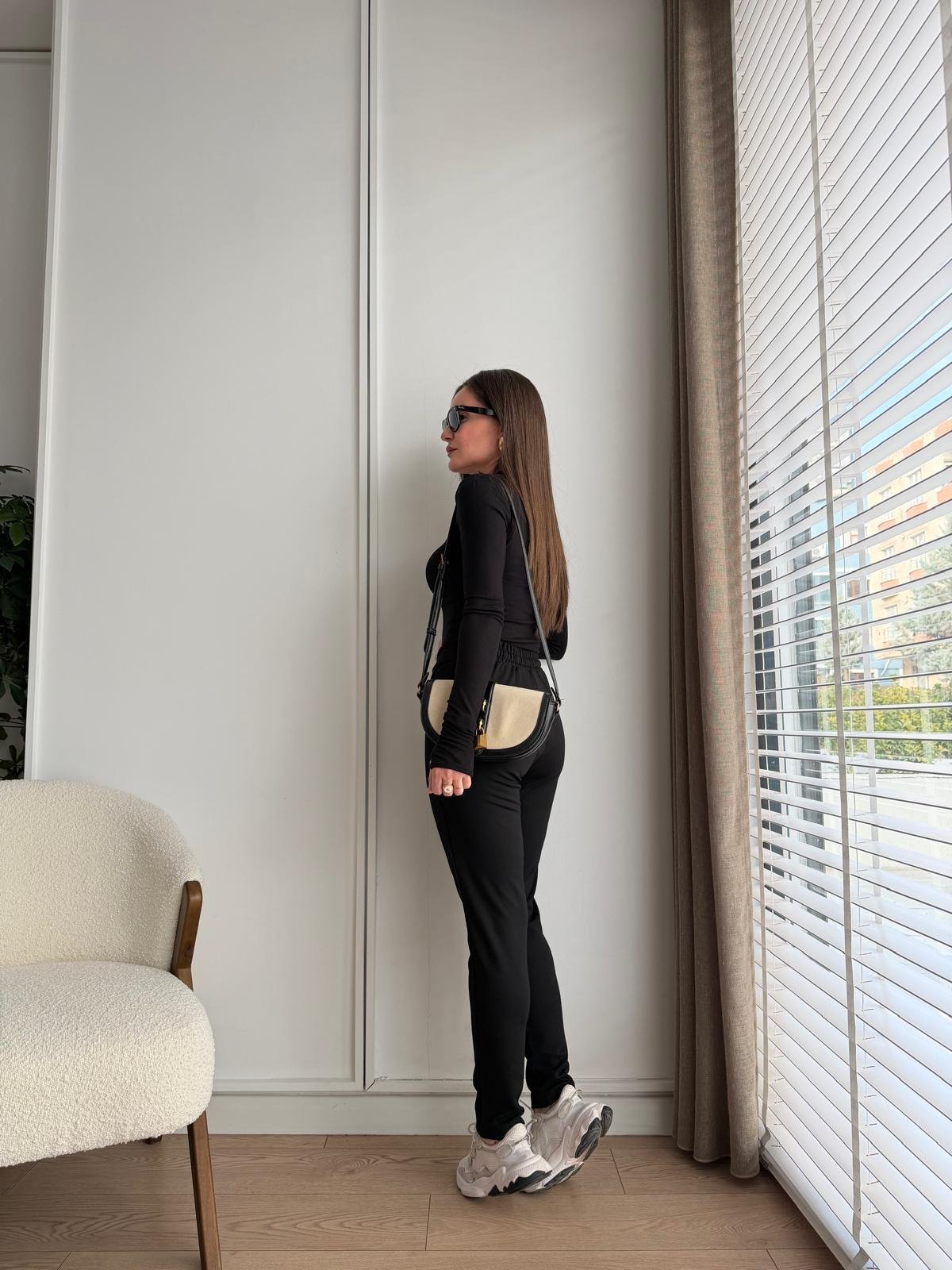 Siyah Beli Lastikli Tayt Pantolon T1936