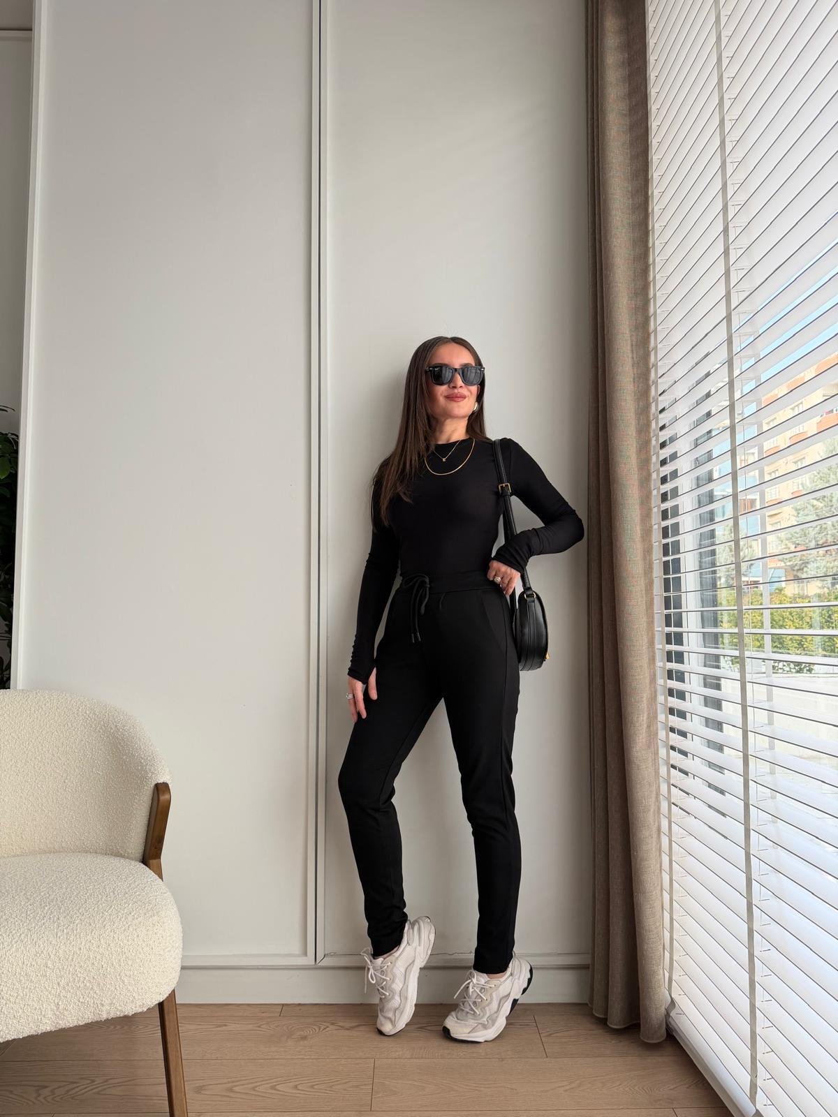 Siyah Beli Lastikli Tayt Pantolon T1936