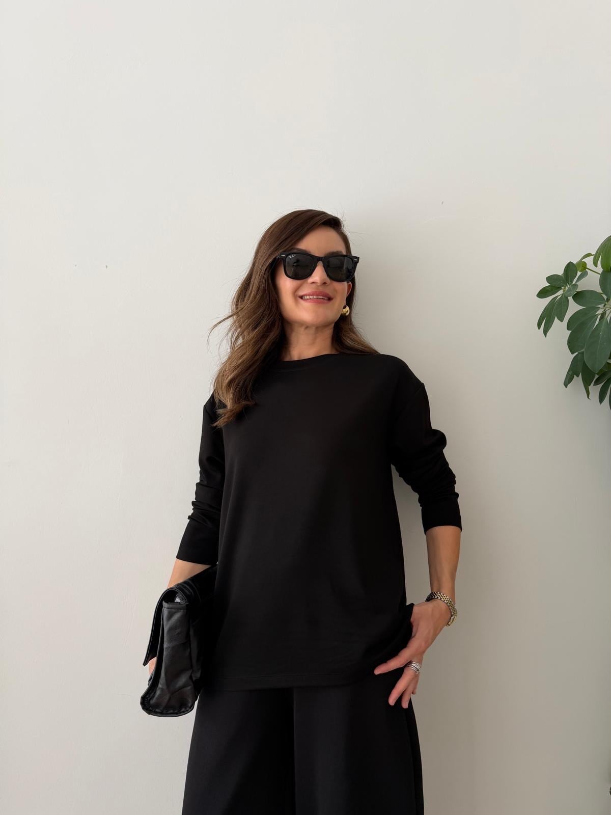 Siyah Bisiklet Yaka Sweatshirt 11448