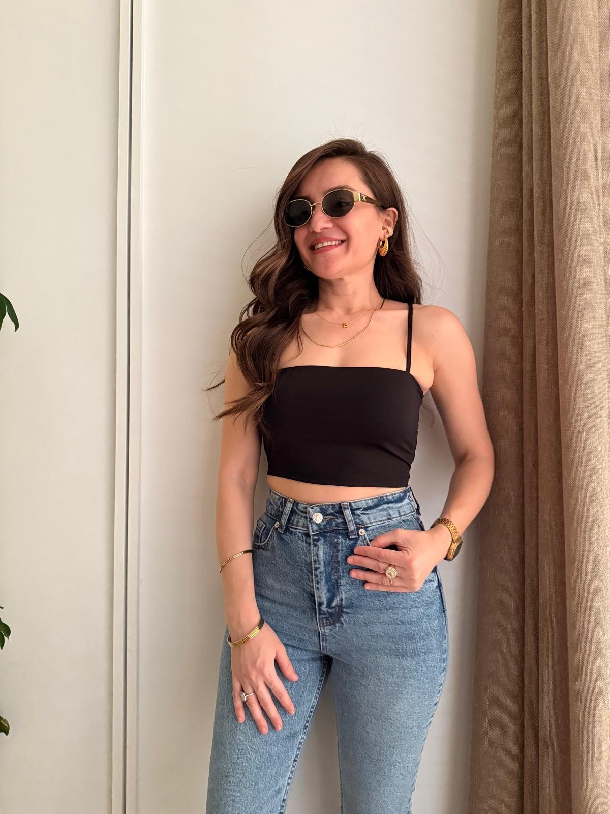 Siyah Biyeli İp Askılı Crop 16110