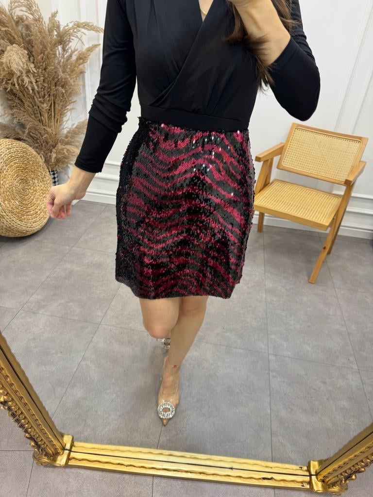 Siyah Bordo Payetli Etek 28264