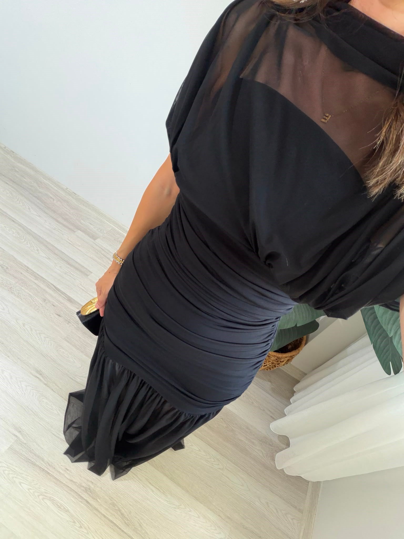 Siyah Büzgülü Tül Elbise 252730
