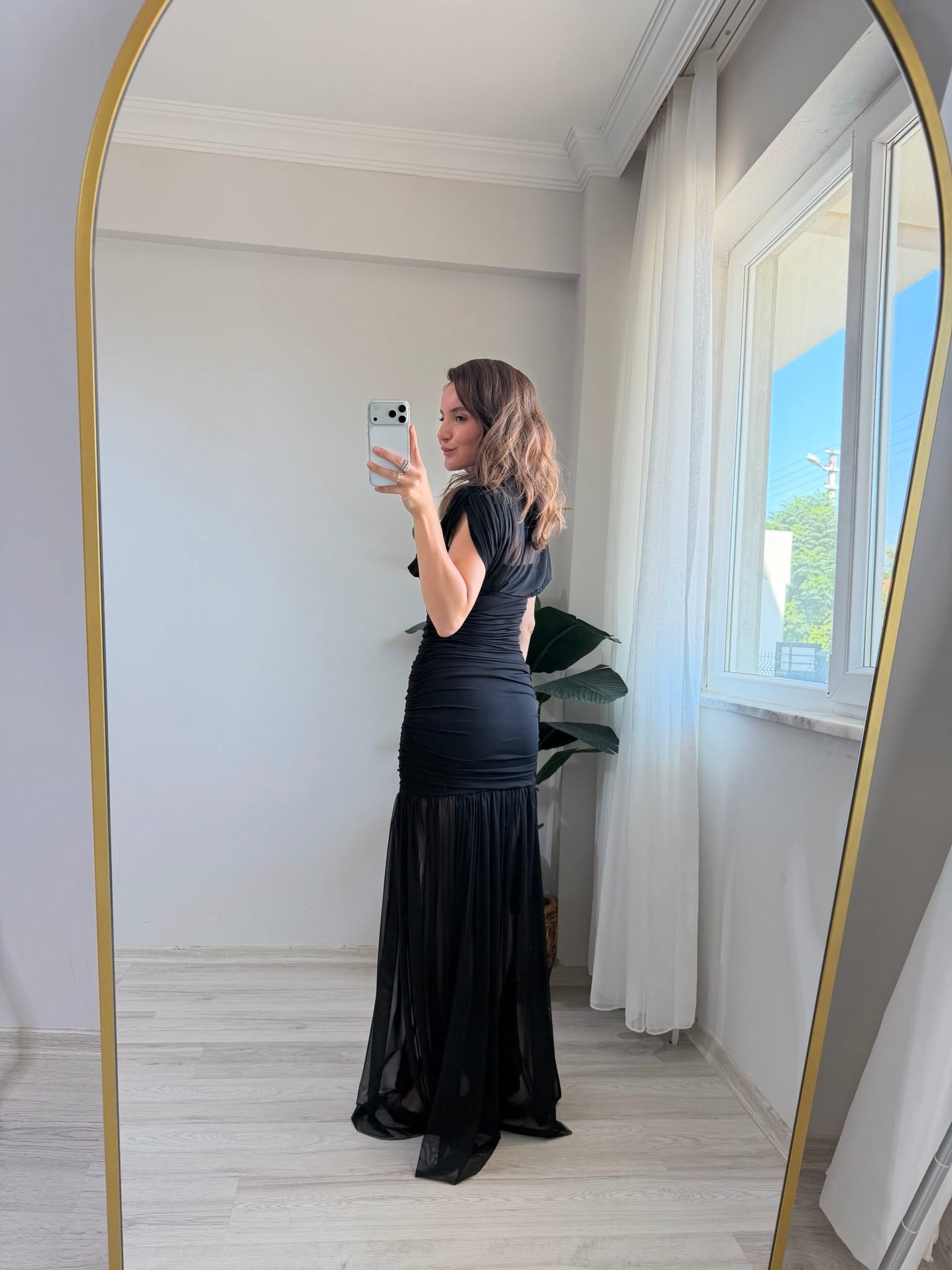 Siyah Büzgülü Tül Elbise 252730
