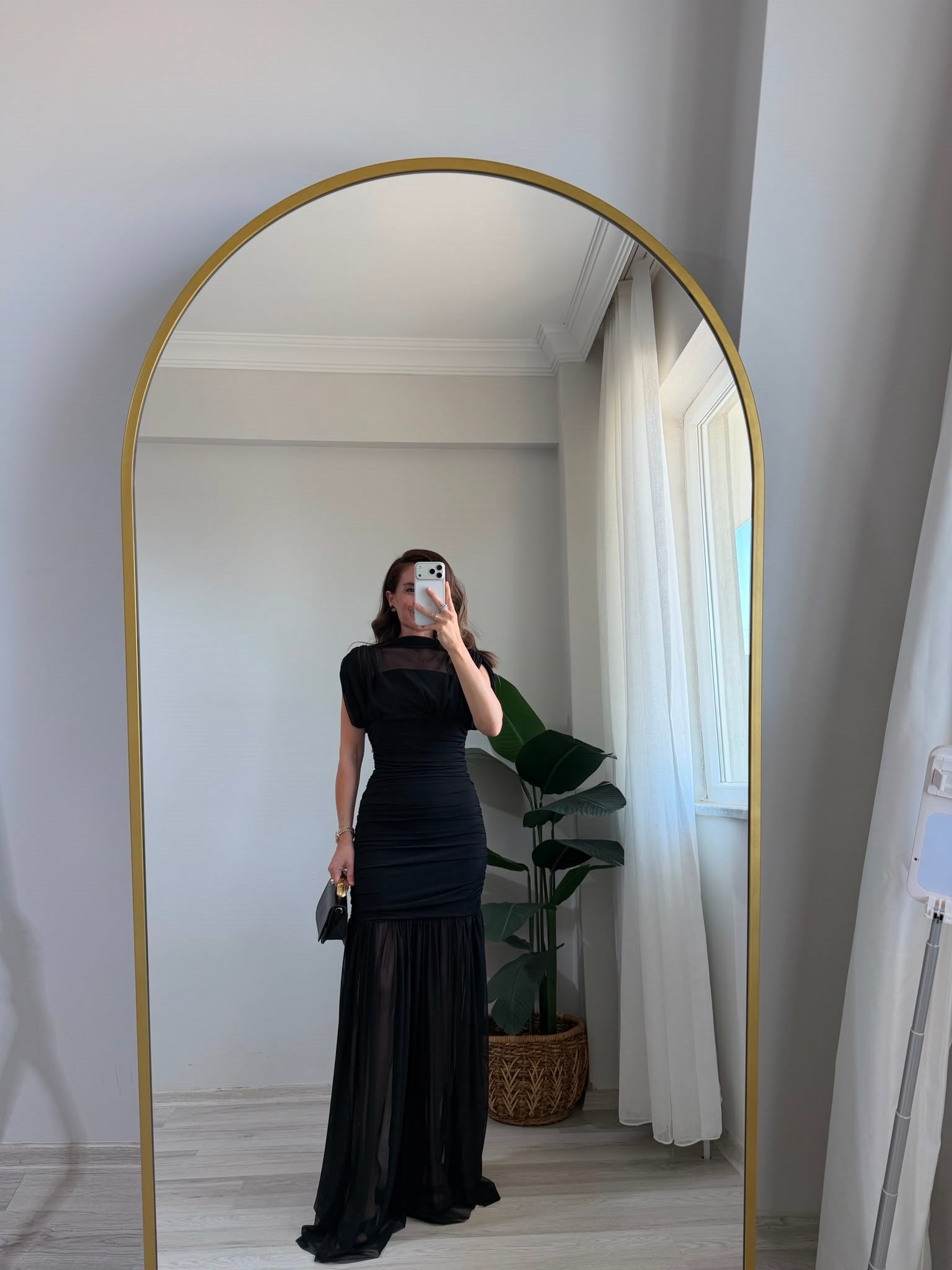 Siyah Büzgülü Tül Elbise 252730