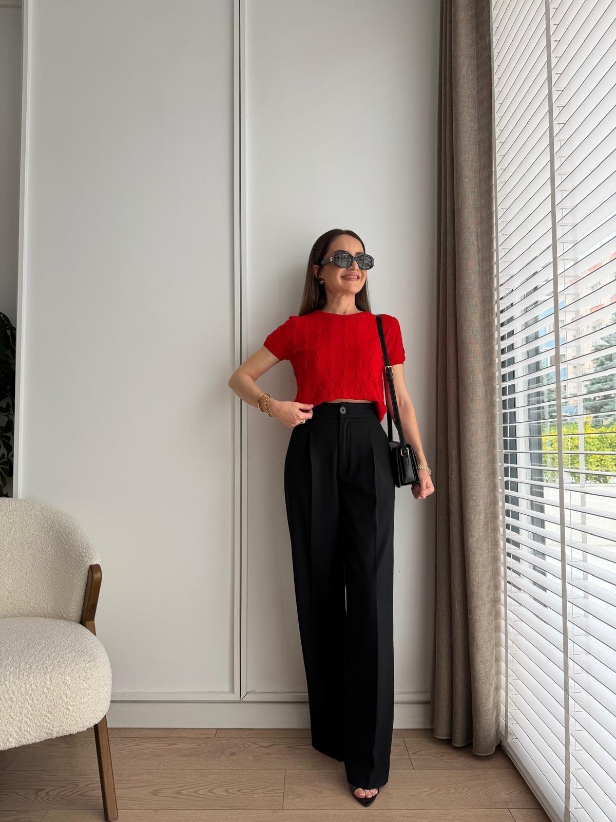 Siyah Cepli Pens Detaylı Palazzo Pantolon 16500
