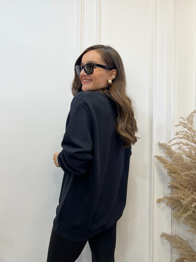 Siyah Çiçek Nakış İşlemeli Orijinal Marka Sweatshirt 2767